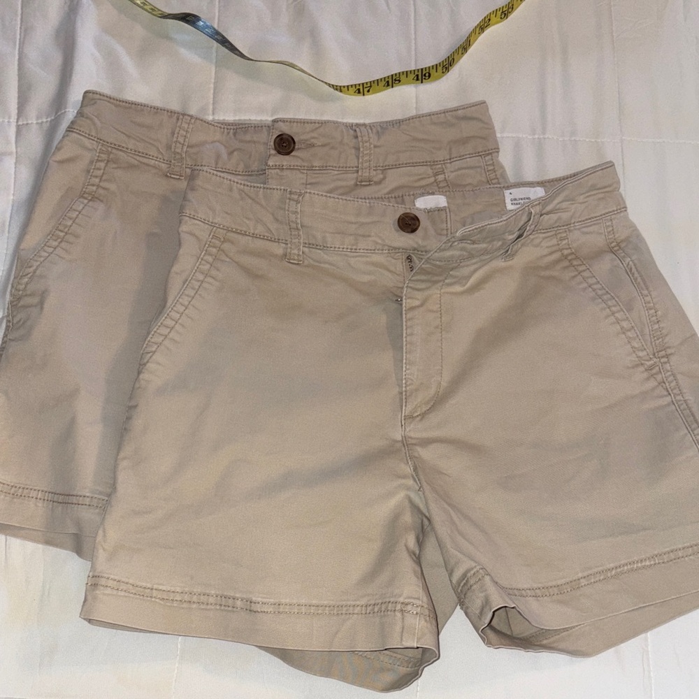 Gap shorts size 4 Girlfriend Khaki-like new. TWO PAIRS!!! High rise 5” inseam